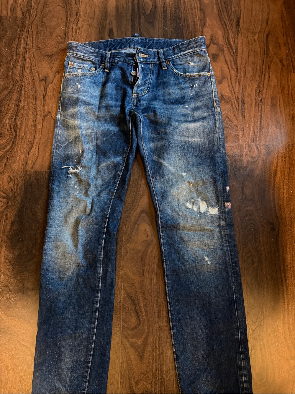 DSQUARED2 Men's Distressed Blue Slim Straight Jeans
